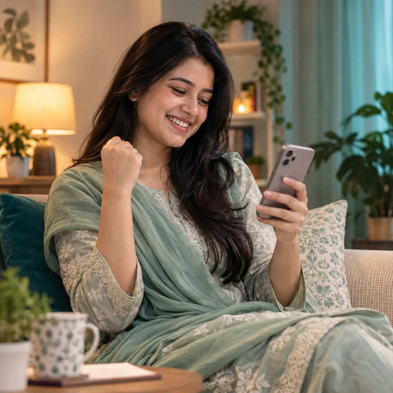 নিজের অগ্রগতিতে আনন্দিত একজন নারী ক্রিয়েটর
